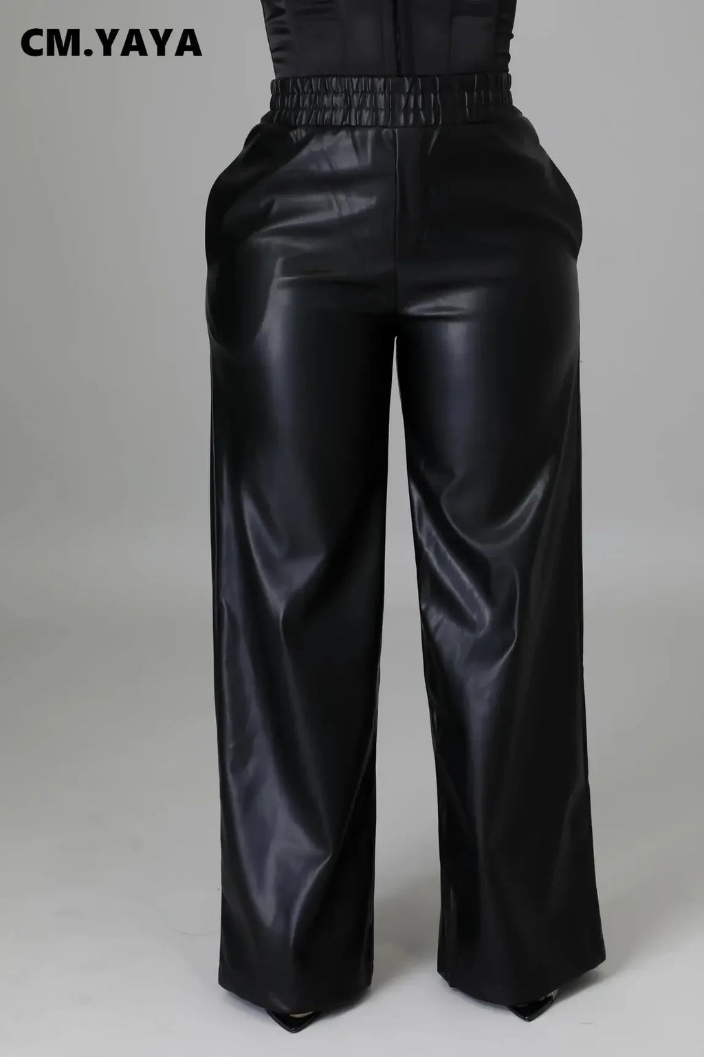 Faux-Leather Straight-Leg Pants