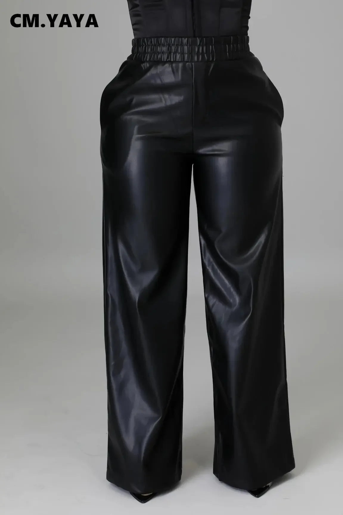 Faux-Leather Straight-Leg Pants