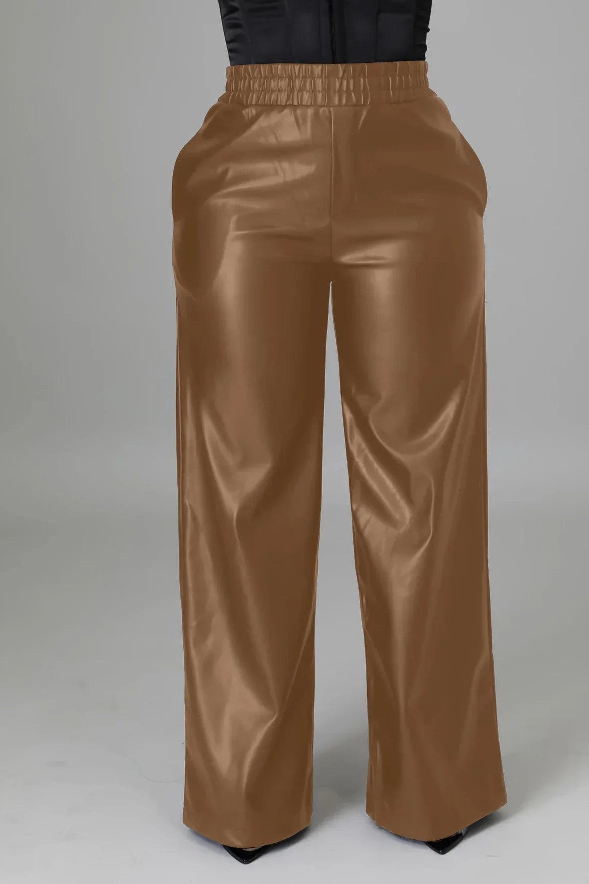 Faux-Leather Straight-Leg Pants