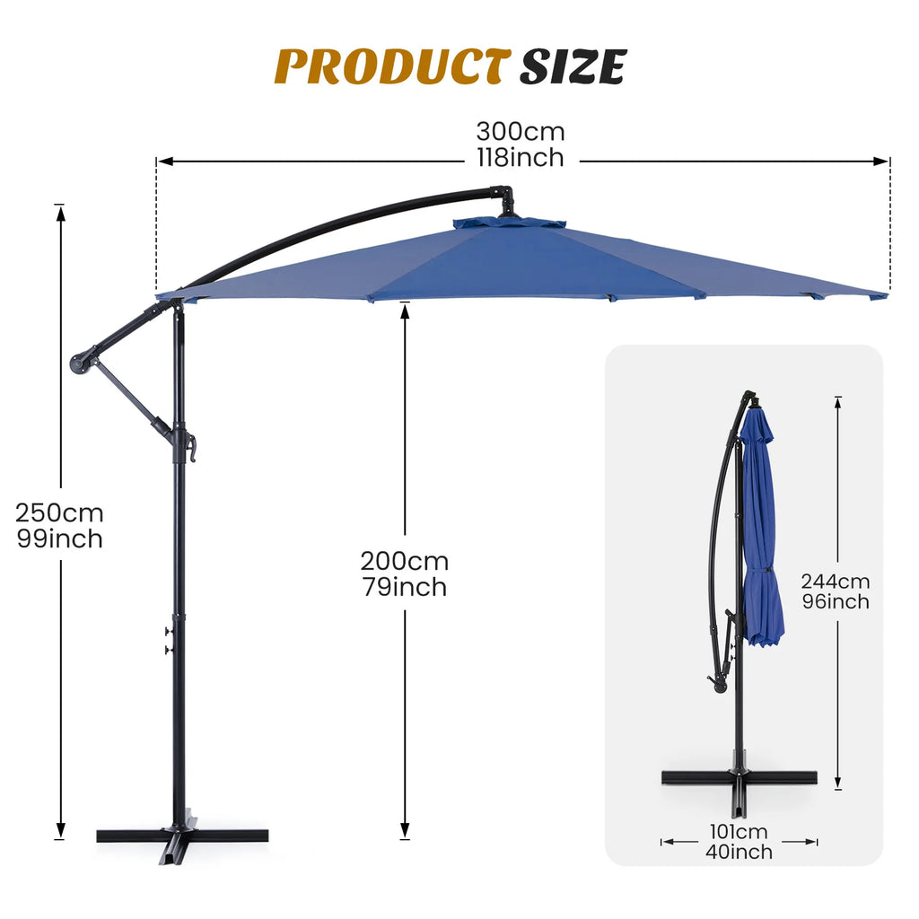 10ft Cantilever Patio Umbrella – Offset Tilt, 8-Rib Shade