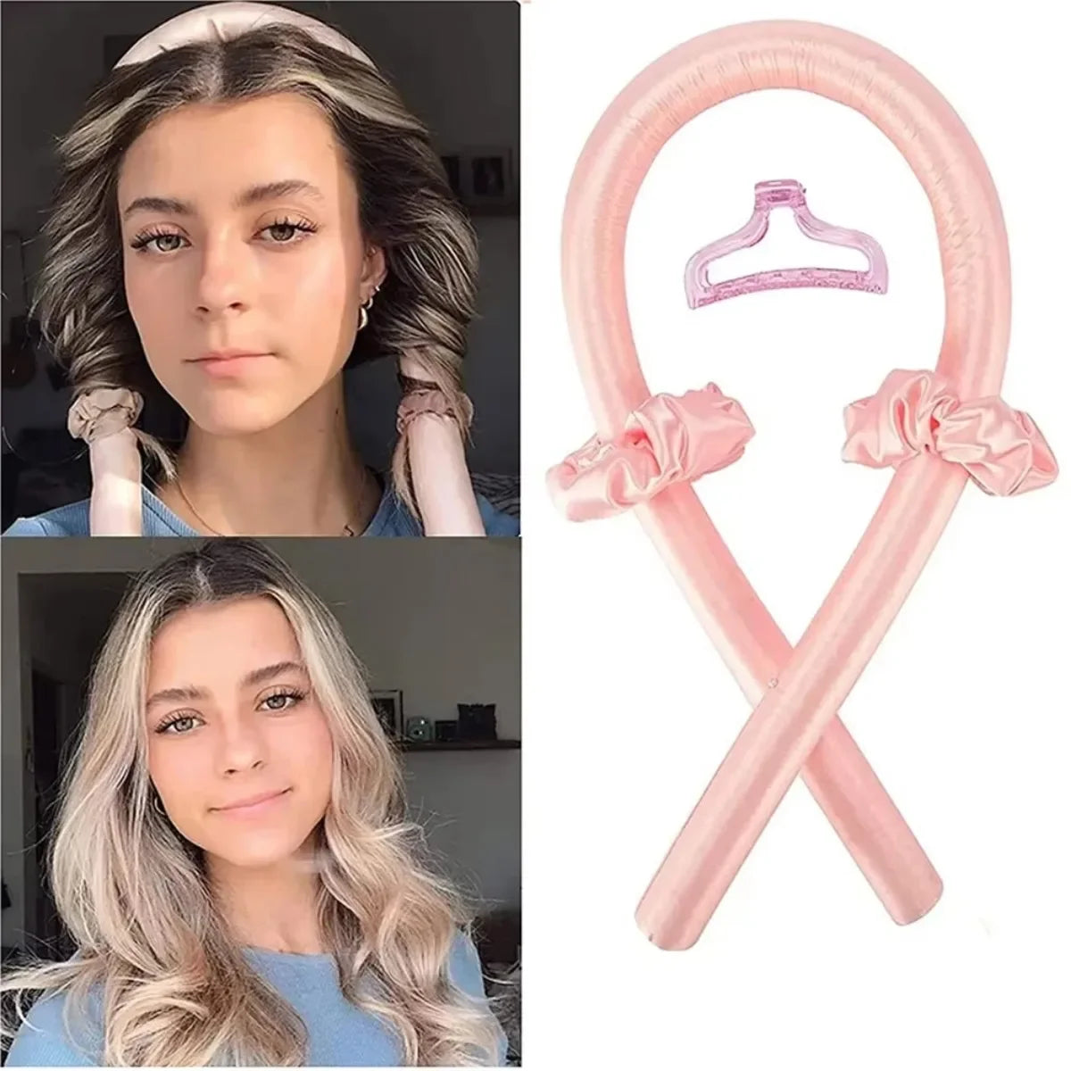 Heatless curling rod silk ribbon set