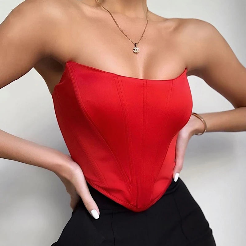 Boned corset crop top red