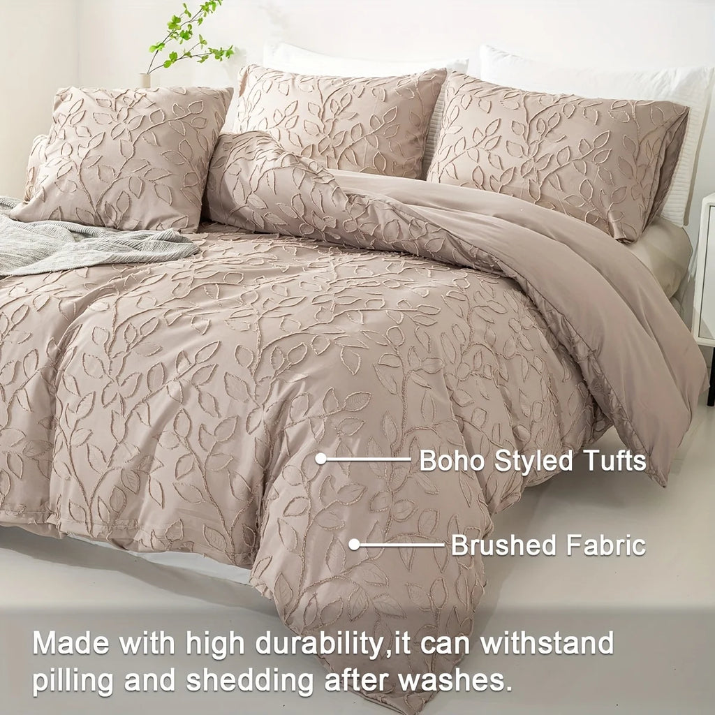 Tufted Duvet Cover Set – 3-Piece Leaf Bedding