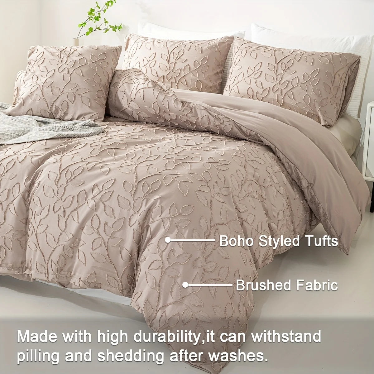 Tufted Duvet Cover Set – 3-Piece Leaf Bedding