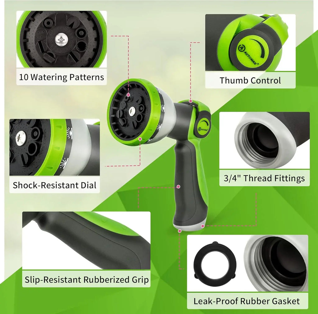 Thumb control garden hose nozzle in use