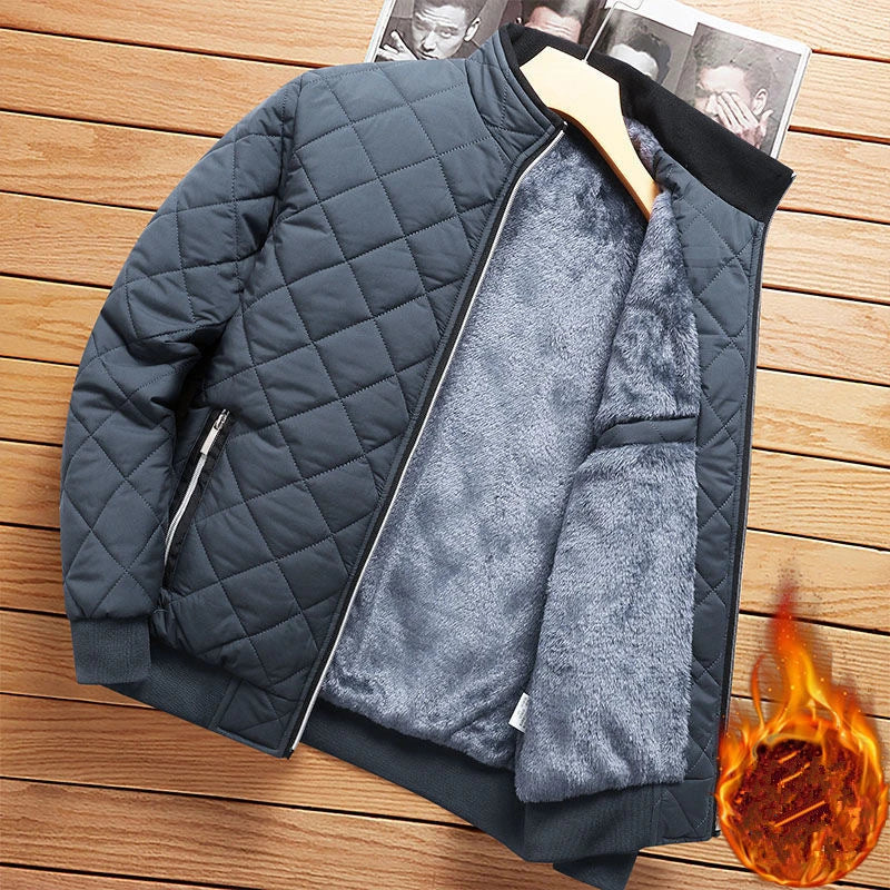 Fleece-lined quilted bomber jacket