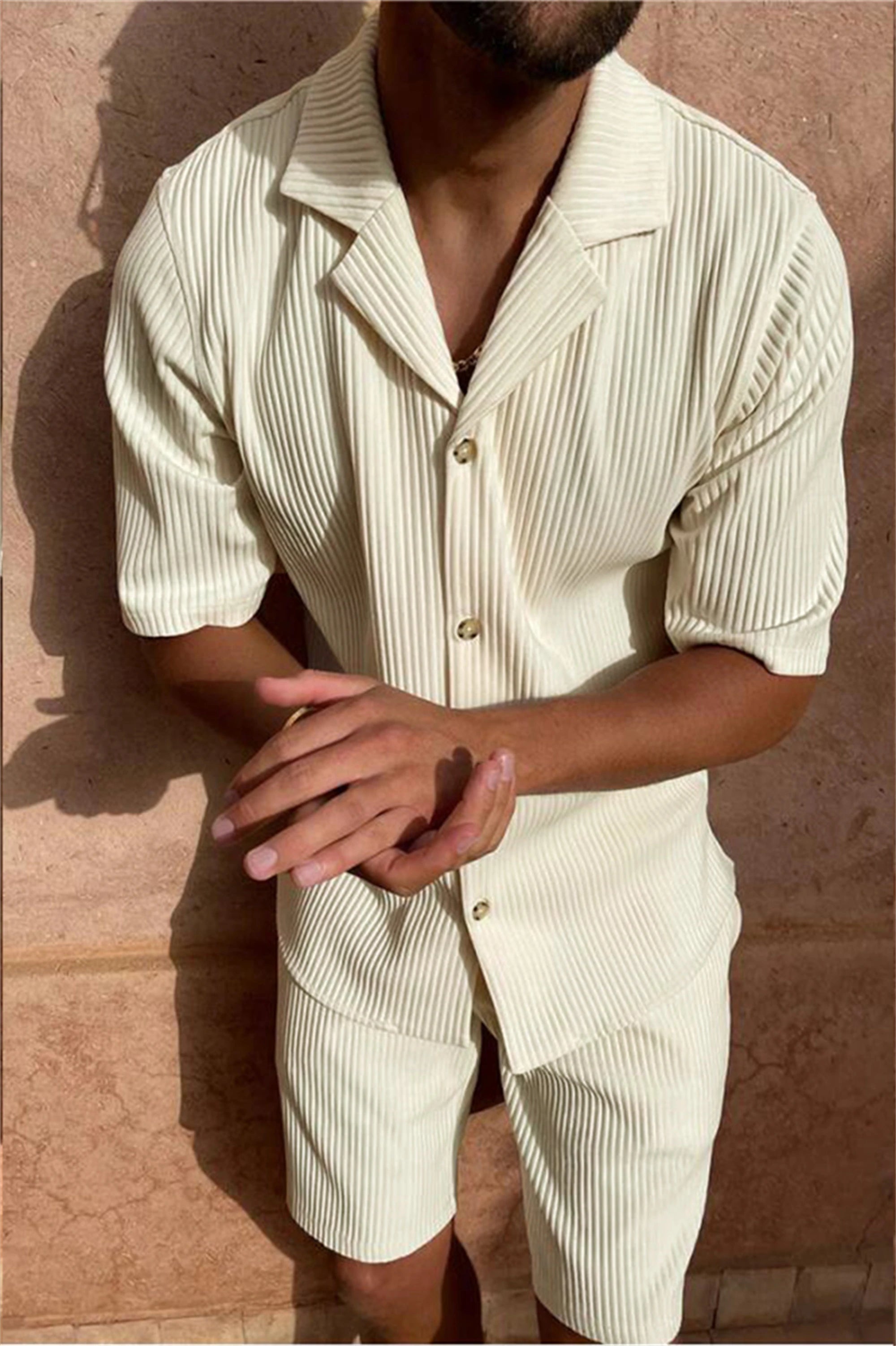 Corduroy Shirt & Shorts Set – Casual Summer Outfit