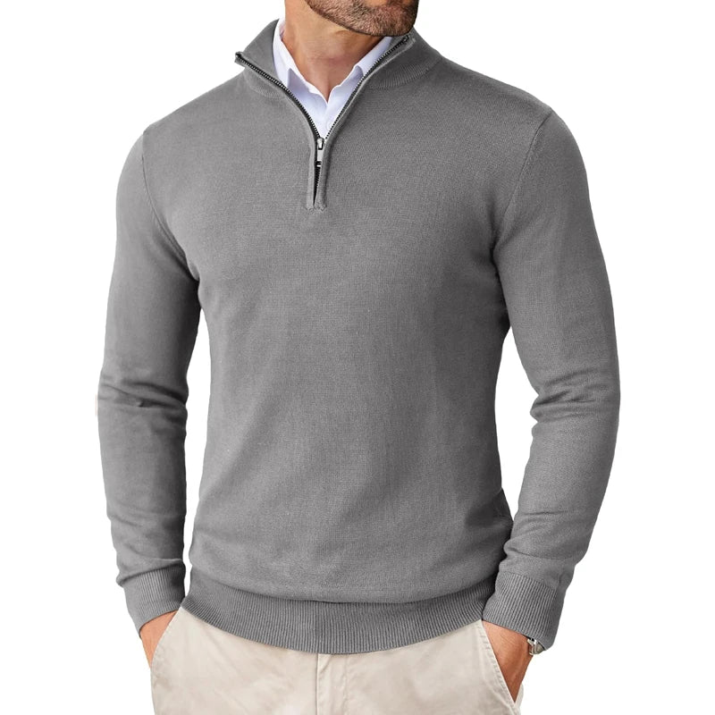 Men's Quarter-Zip Sweater – Slim-Fit Mock Neck Pullover