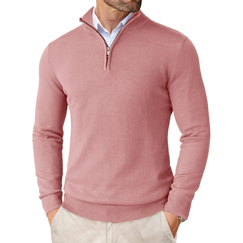 Men's Quarter-Zip Sweater – Slim-Fit Mock Neck Pullover