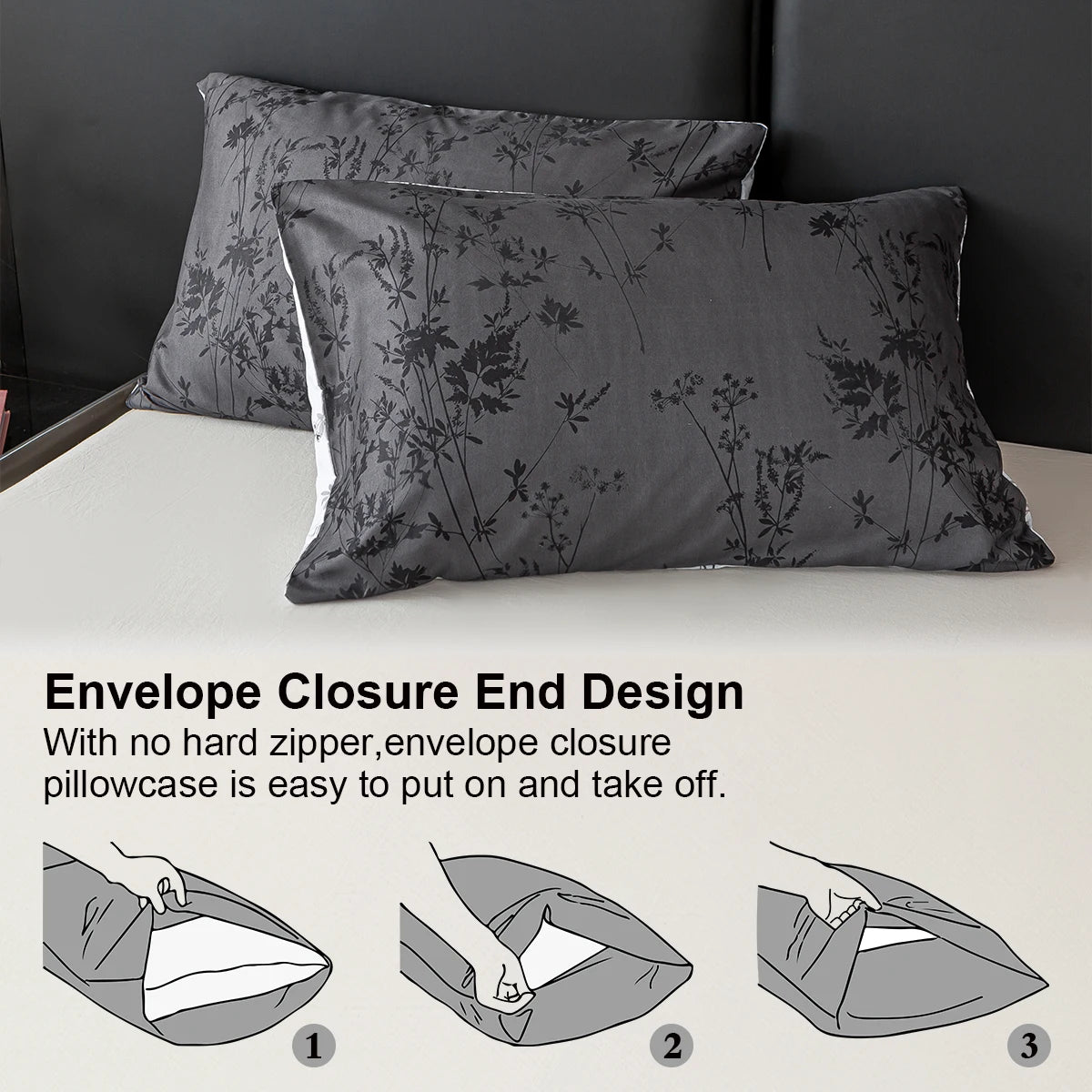 Botanical Quilt Cover Set – 3 Piece, Black & White Print
