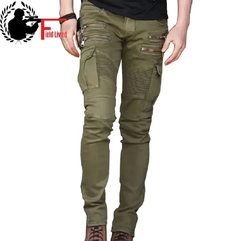 Men's Slim Utility Jeans – Zip-Pocket Stretch Denim