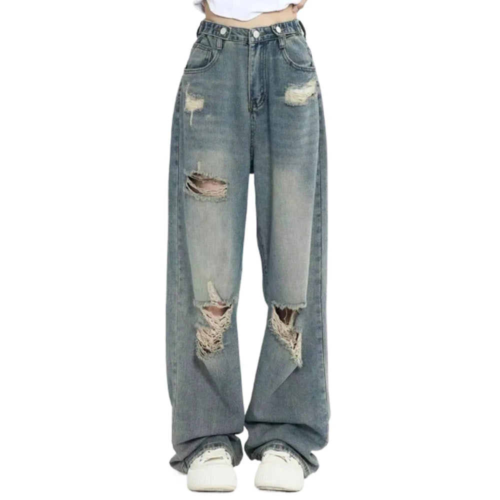 Distressed baggy wide-leg jeans