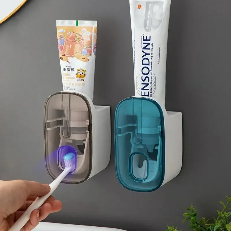 Wall-mounted toothpaste dispenser and toothbrush holder