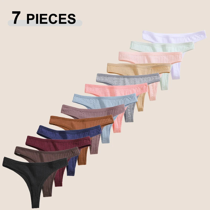 7Pcs/Set Cotton Thread Thongs Underwear Seamless Breathable Bikini T-Back G-Strings Panties Female Low Waist Sexy Lingerie S-XL