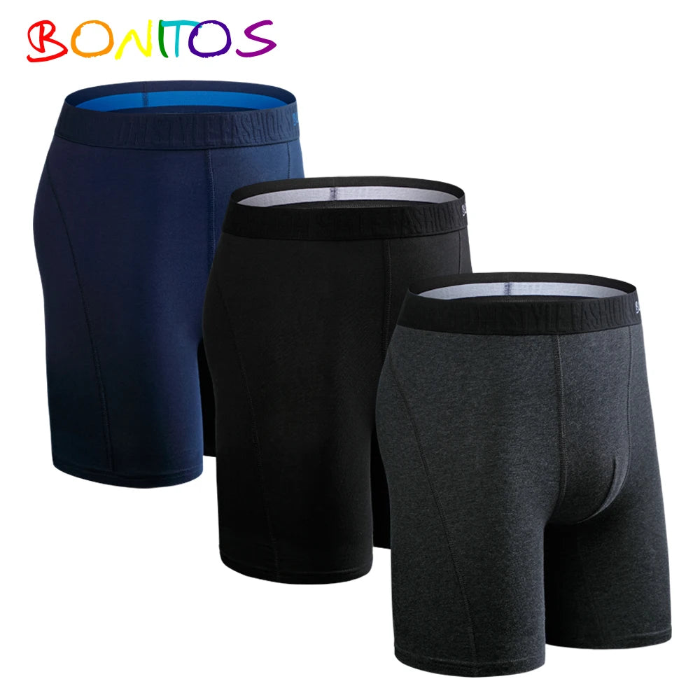 Men's Long-Leg Boxer Briefs – 3-Pack Cotton