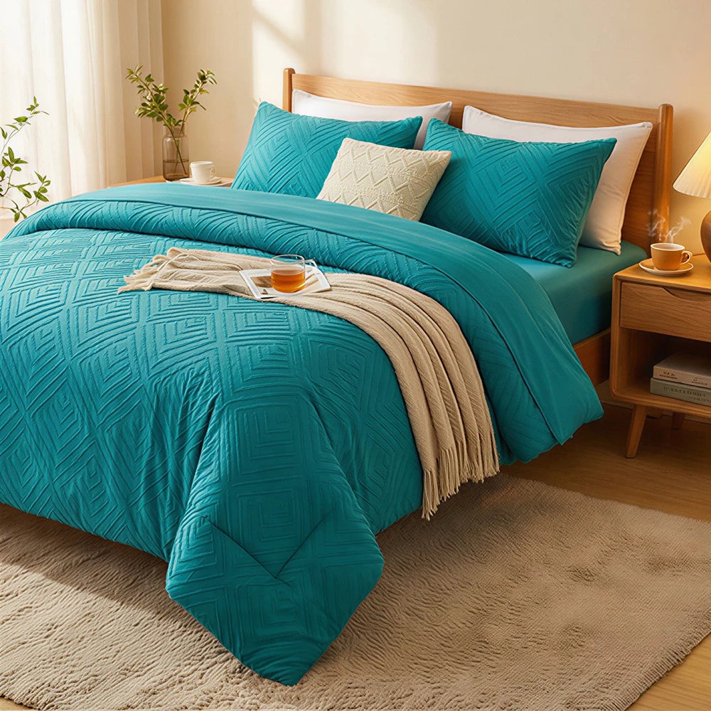 Tufted Comforter Bedding Set – 5 or 7 Piece, Solid Color