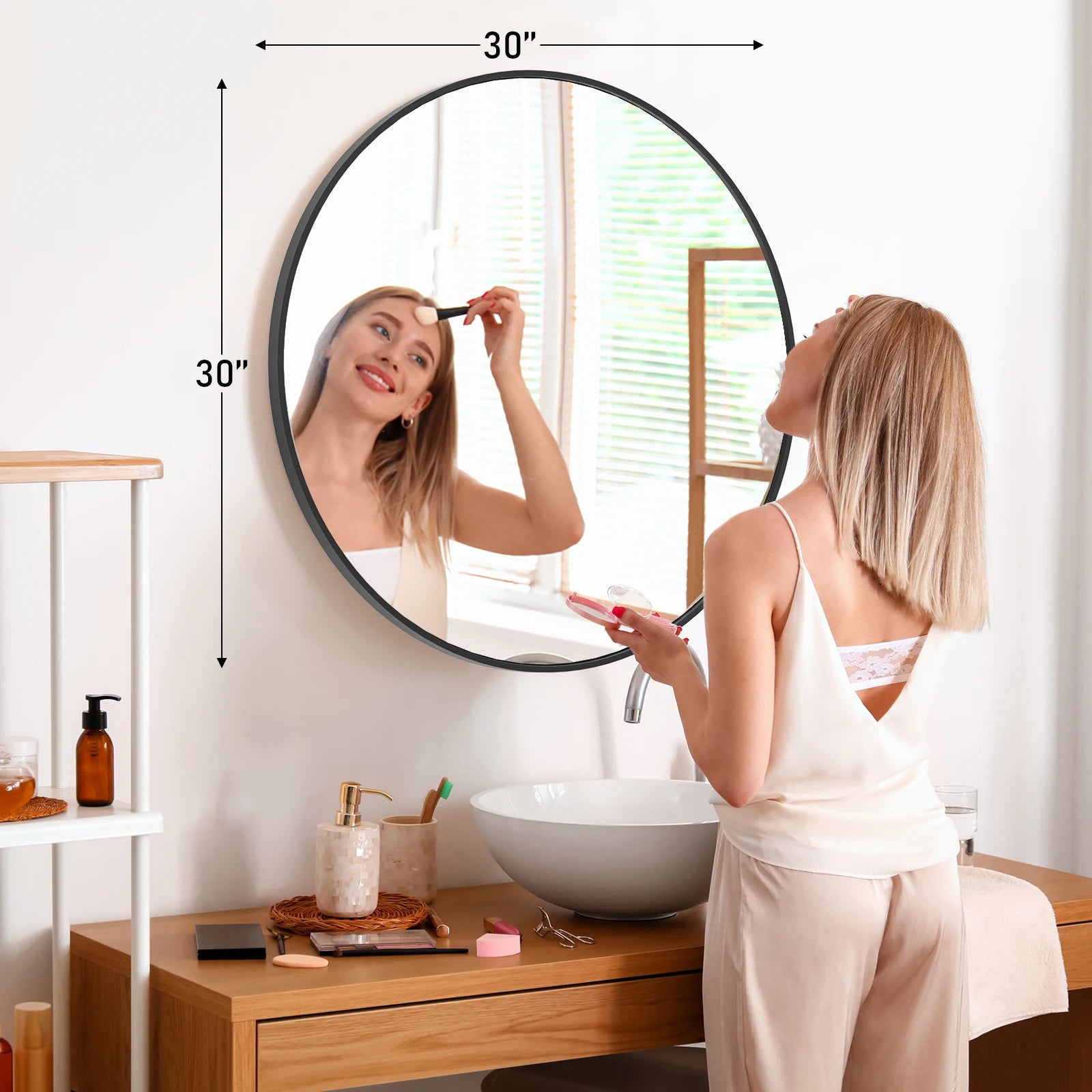 Round Wall Mirror – 30-Inch Gold Metal Frame