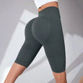 High-waist textured biker shorts grey