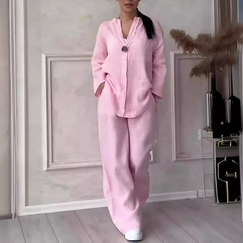Linen Shirt & Wide-Leg Trouser Set