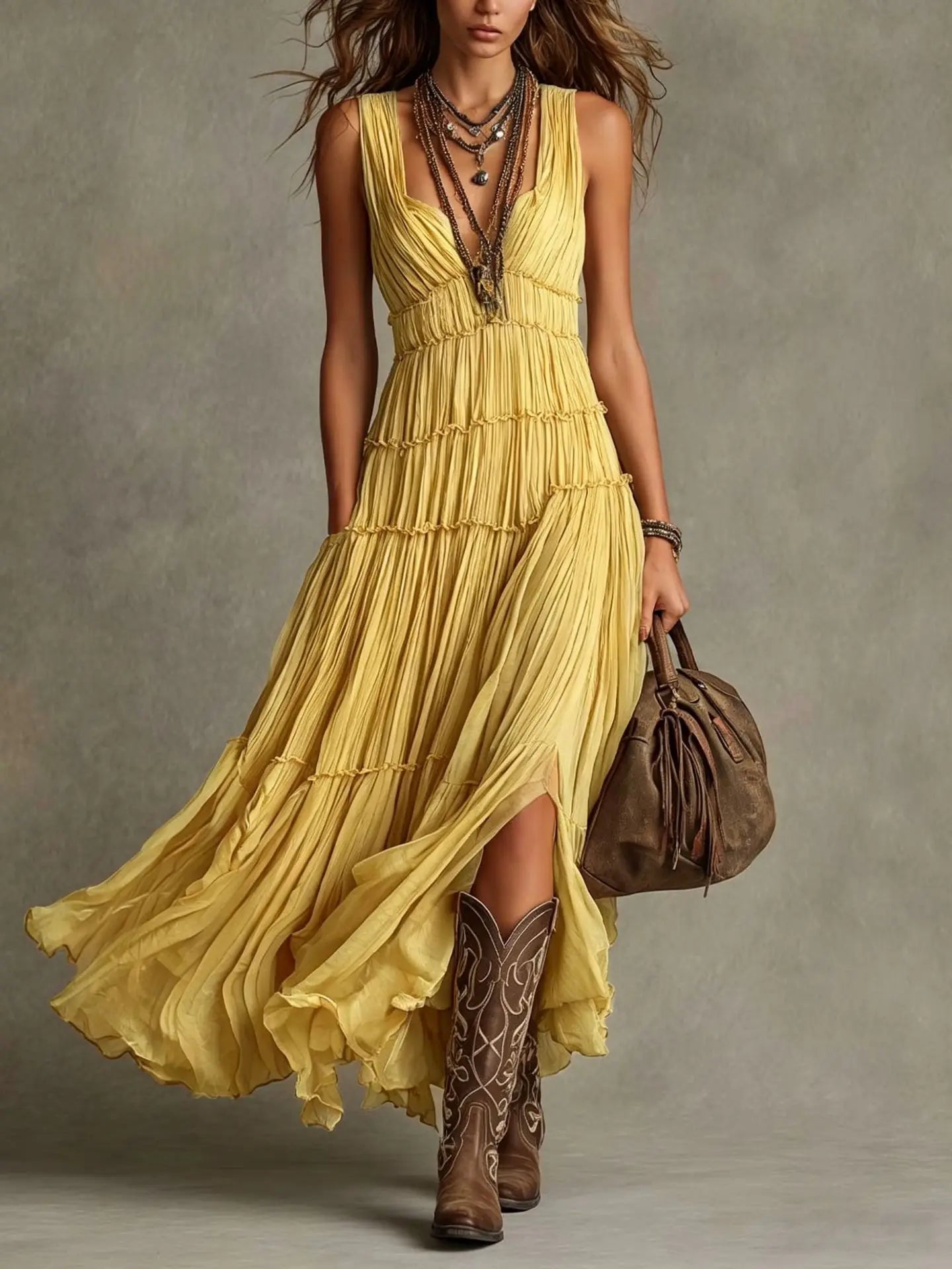 Tiered Ruffle Flowy Maxi Dress