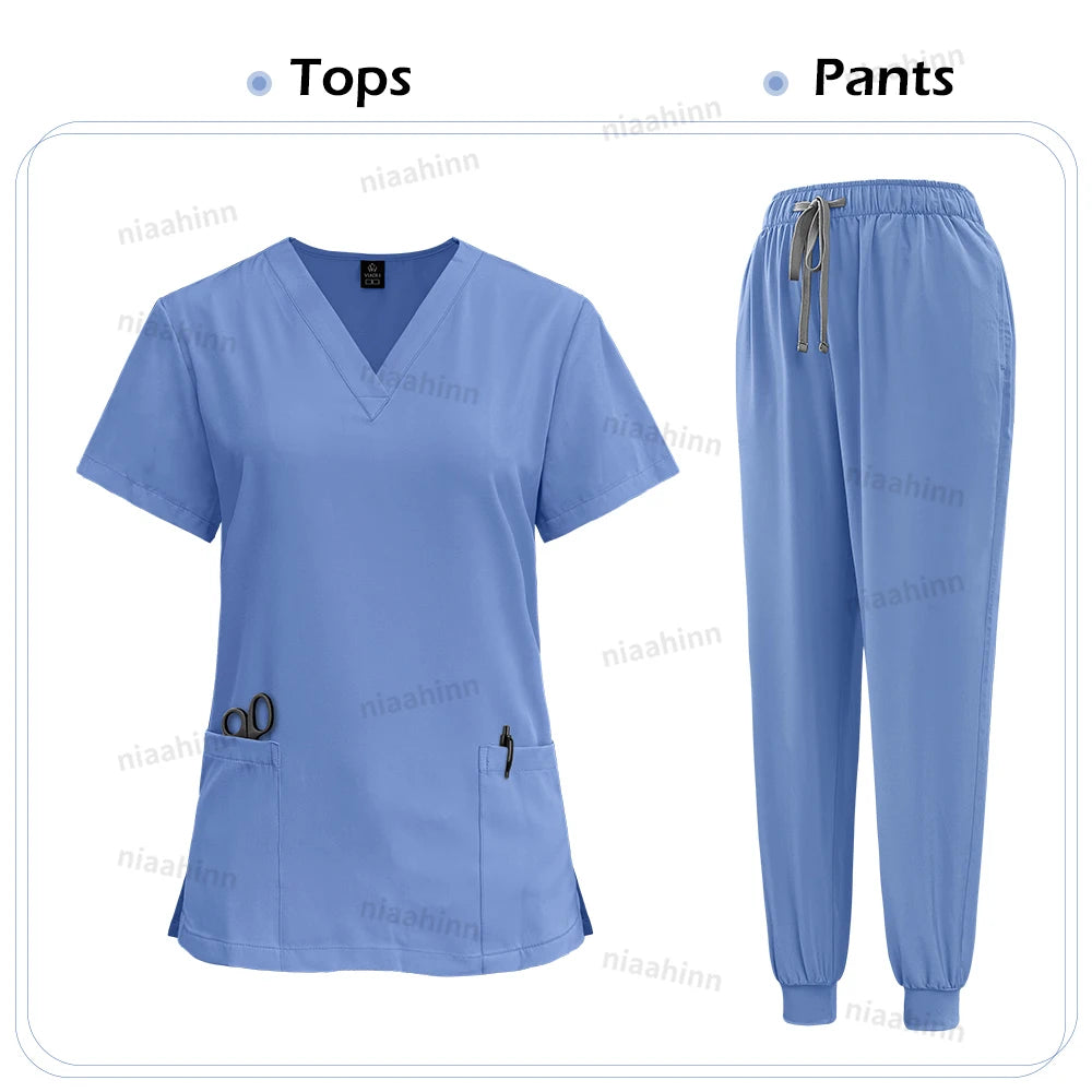 Unisex Scrubs Set – Solid Color Nursing Uniform