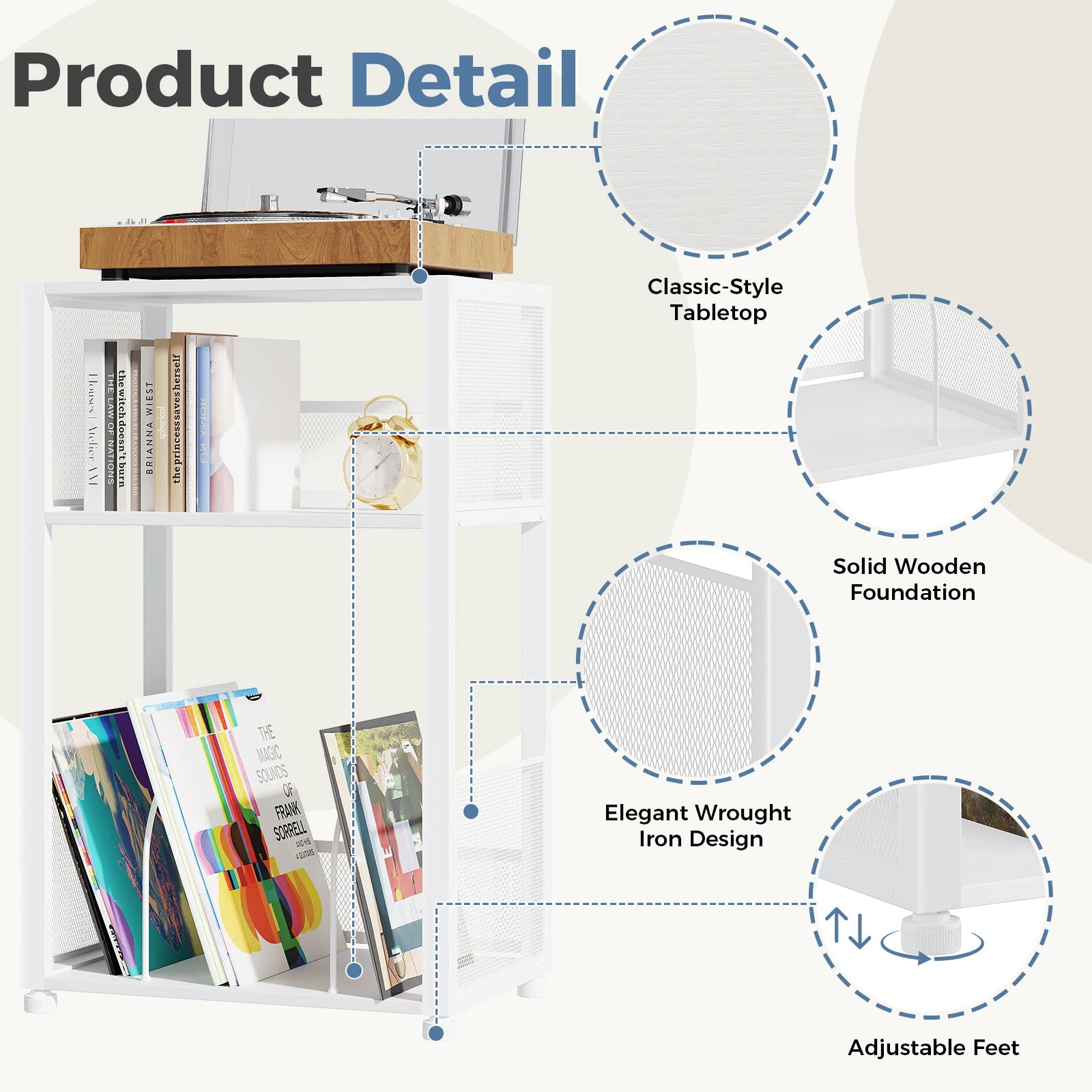 3-Tier Record Player Stand – Metal Media & Vinyl Storage