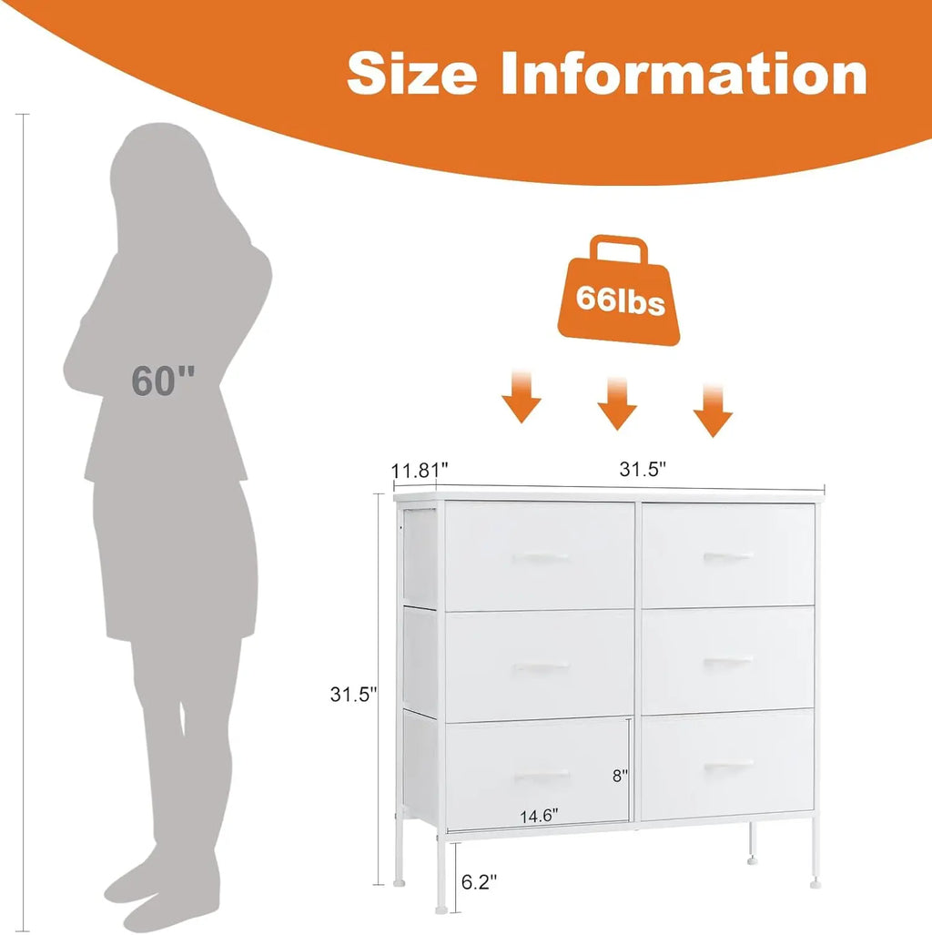 6-Drawer Fabric Nightstand – Bedside Storage