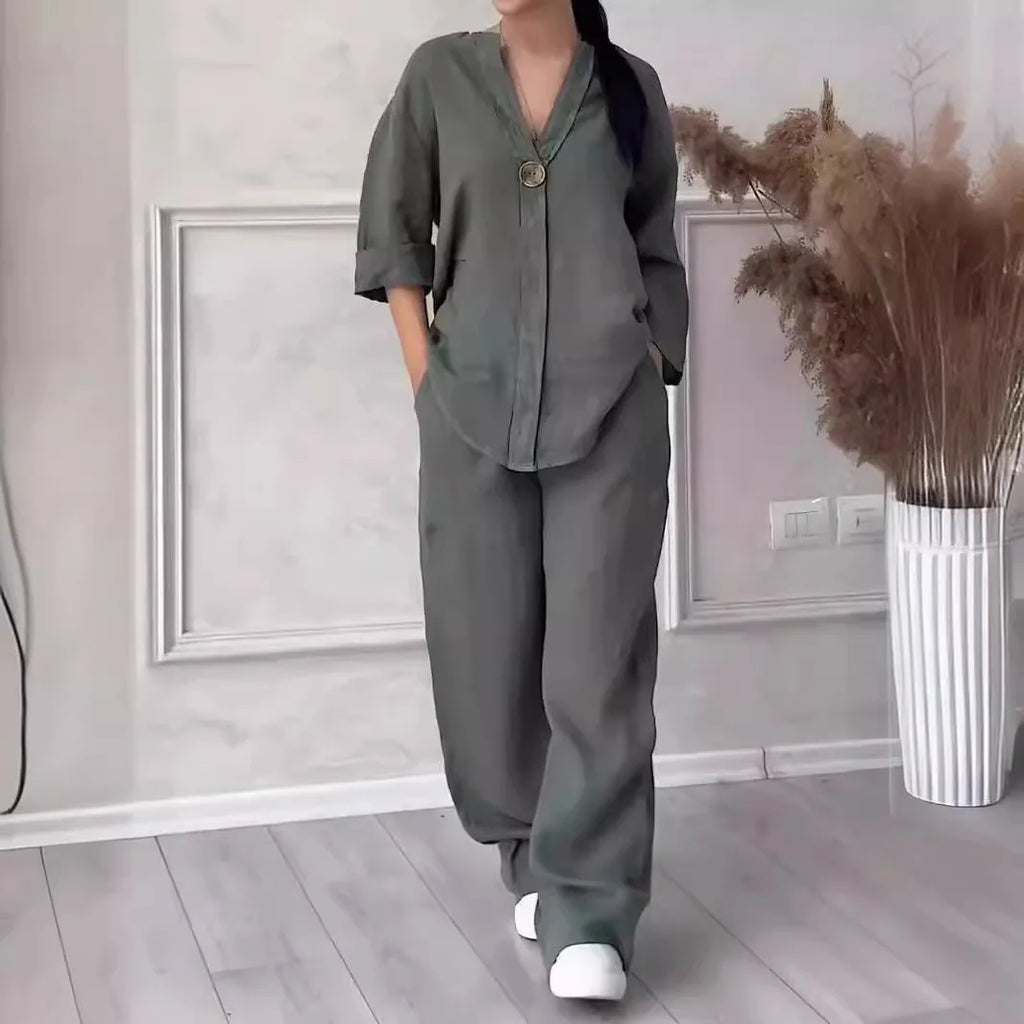 Linen Shirt & Wide-Leg Trouser Set