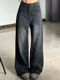 High-waist wide-leg washed jeans