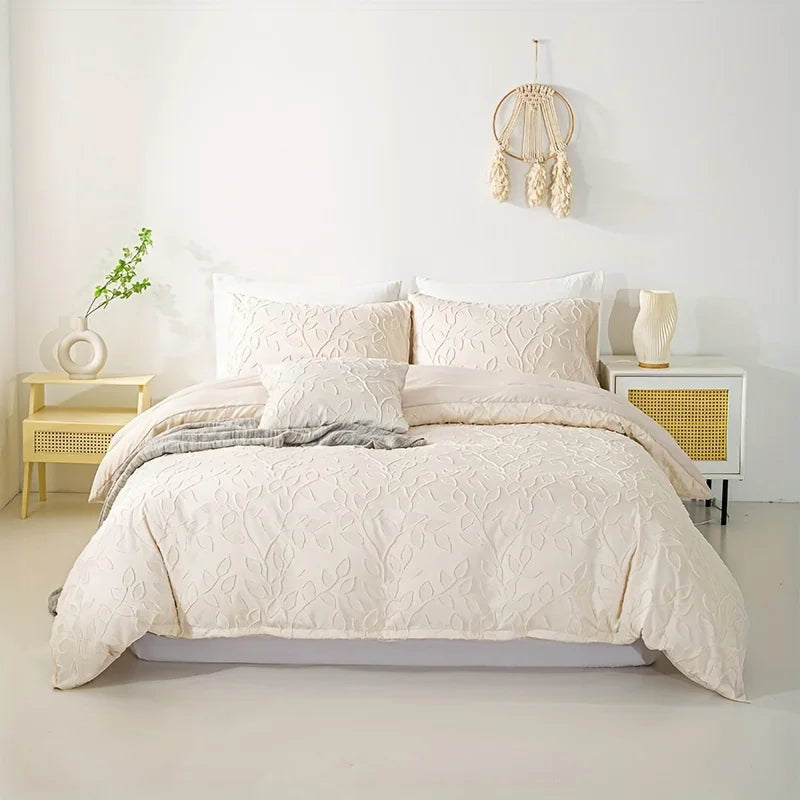 Tufted Duvet Cover Set – 3-Piece Leaf Bedding