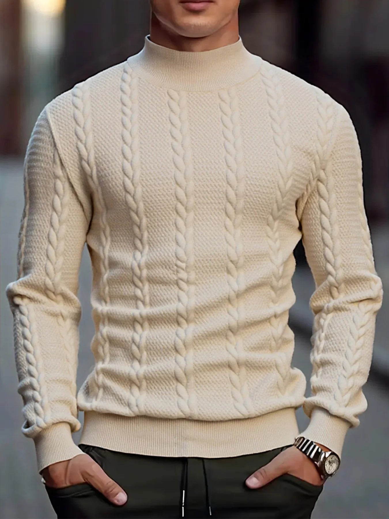 Men's High-Collar Knit Sweater – Twist-Knit Slim Fit