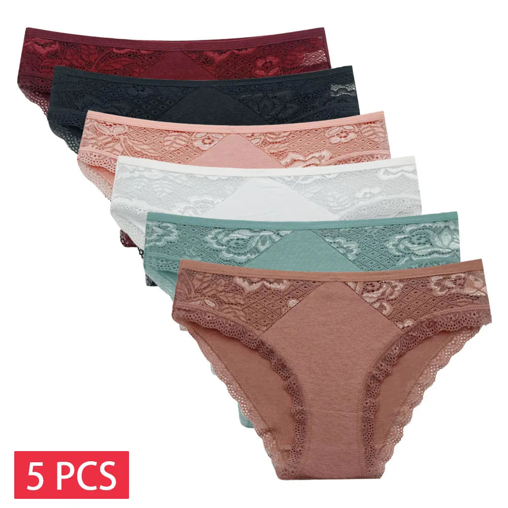 Women's Lace Cotton Briefs – 5-Pack Low-Rise