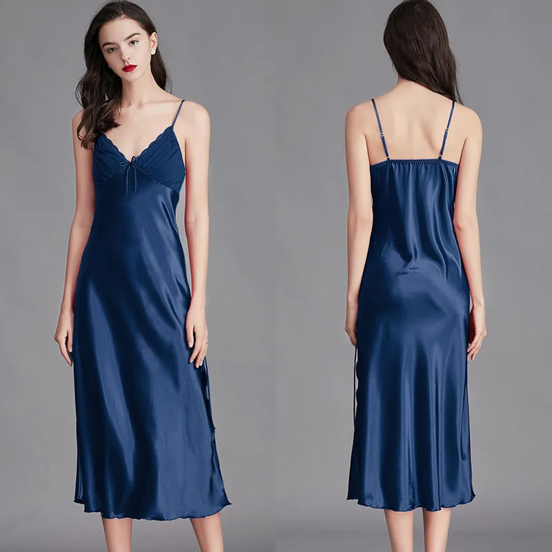 Women's Satin Nightgown – Sleeveless Silky Slip Dress