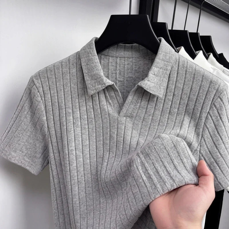 Men's Ribbed Knit Polo – Short-Sleeve Casual