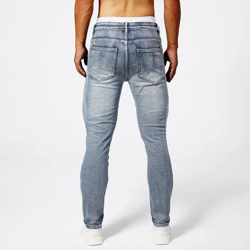 Men's Two-Tone Spliced Jeans – Colorblock Distressed Slim Denim