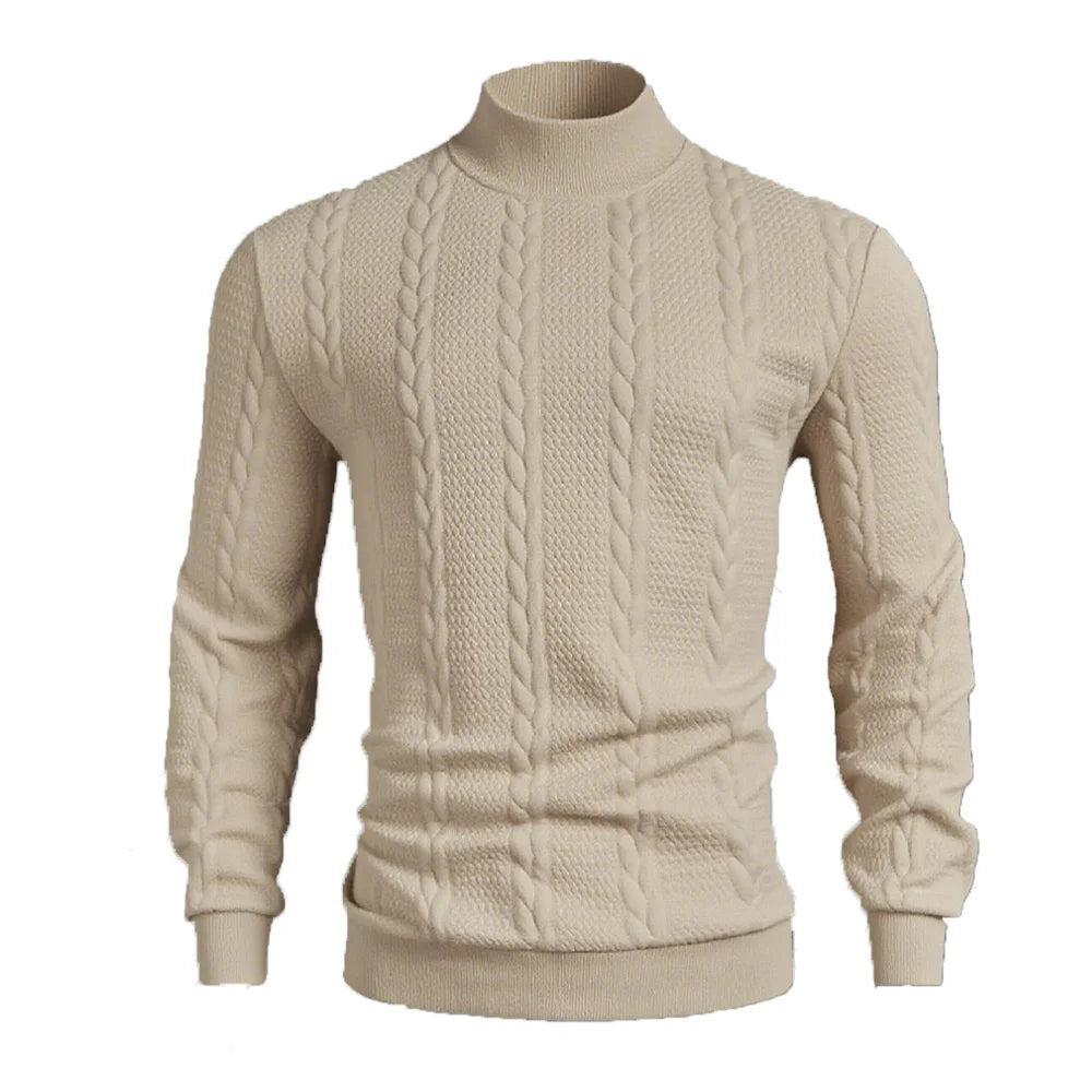 Men's High-Collar Knit Sweater – Twist-Knit Slim Fit