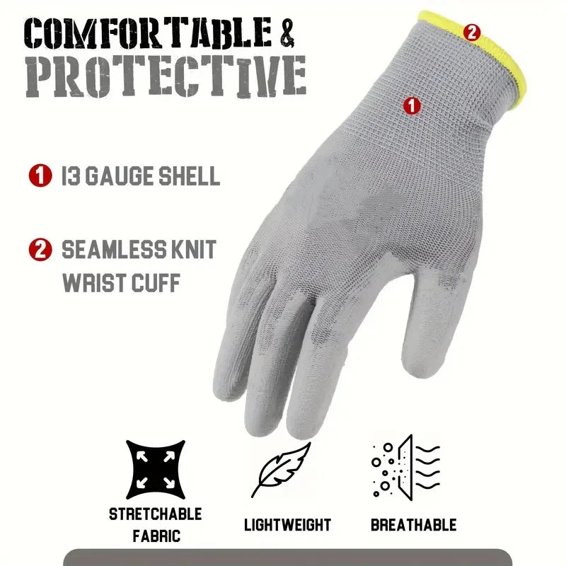 PU-Coated Work Gloves – Anti-Slip Seamless Knit