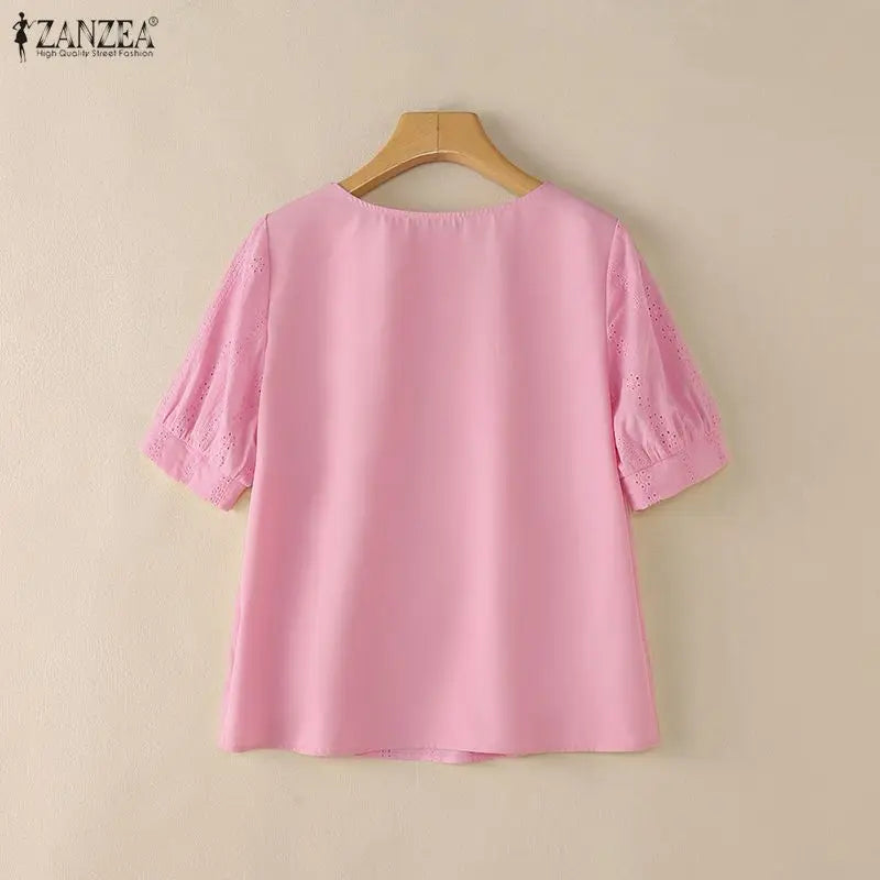 Lace-Trim Babydoll Blouse