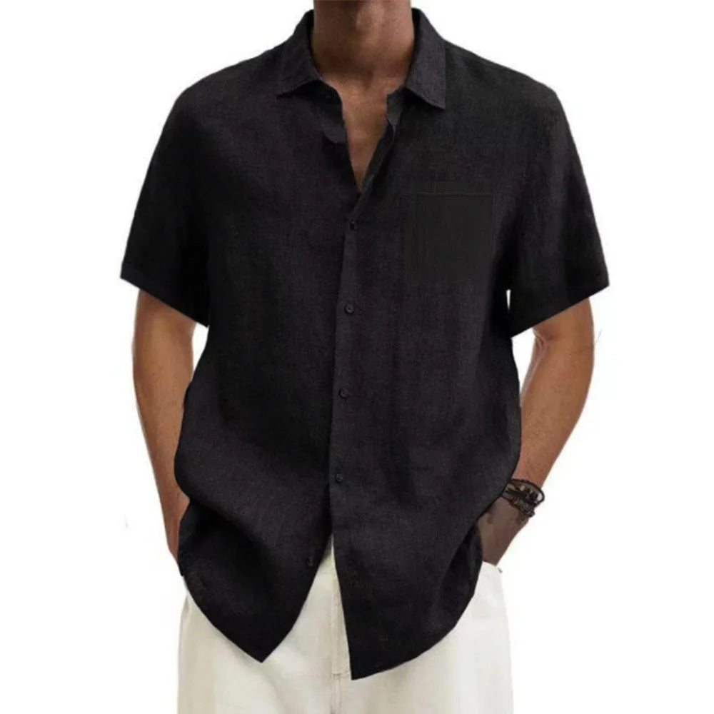 Men's Cotton-Linen Shirt – Short-Sleeve Beach Style
