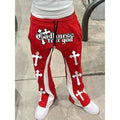 Men's Stacked Flare Joggers – Cross-Print Streetwear Sweatpants