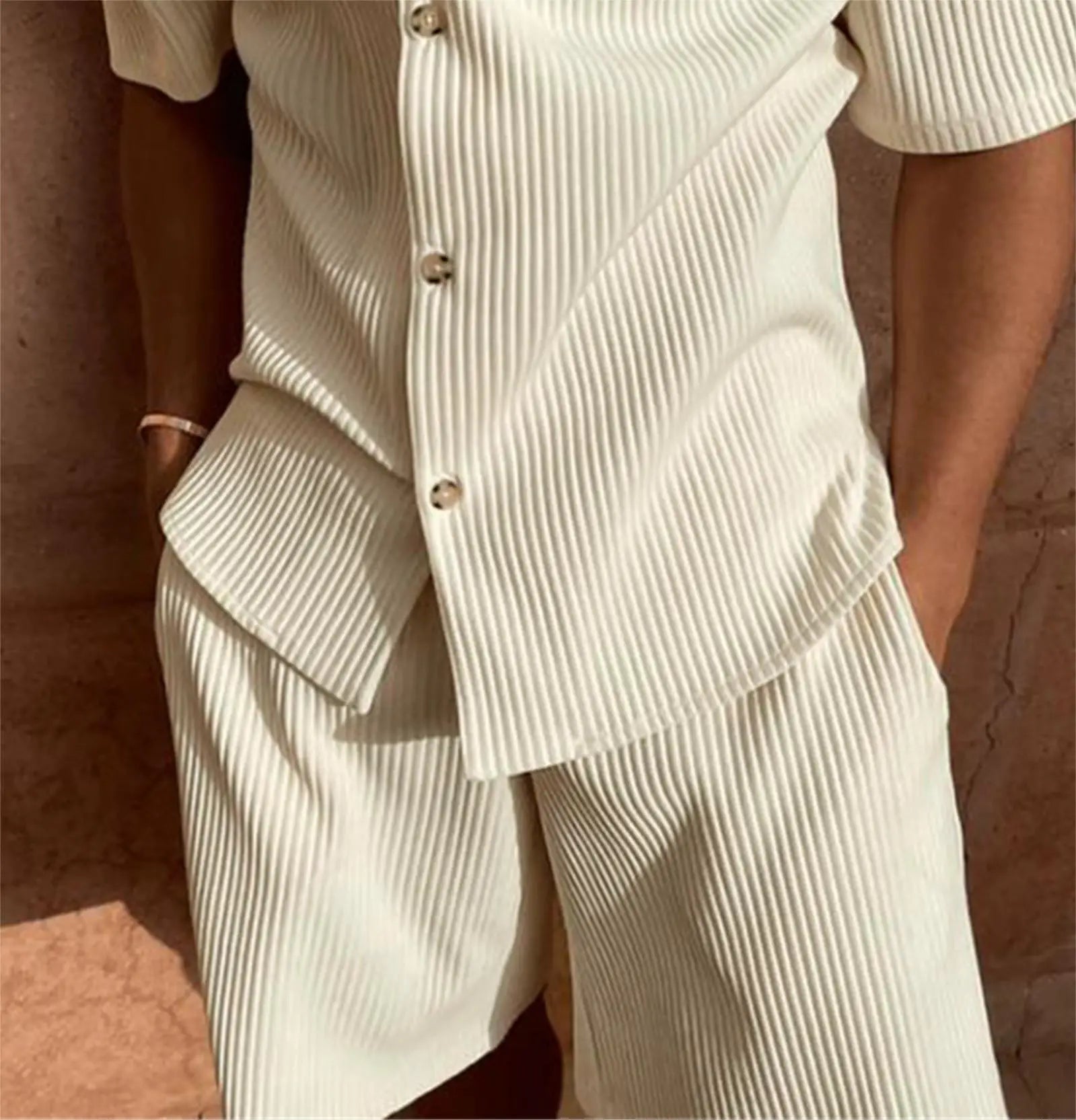 Corduroy Shirt & Shorts Set – Casual Summer Outfit