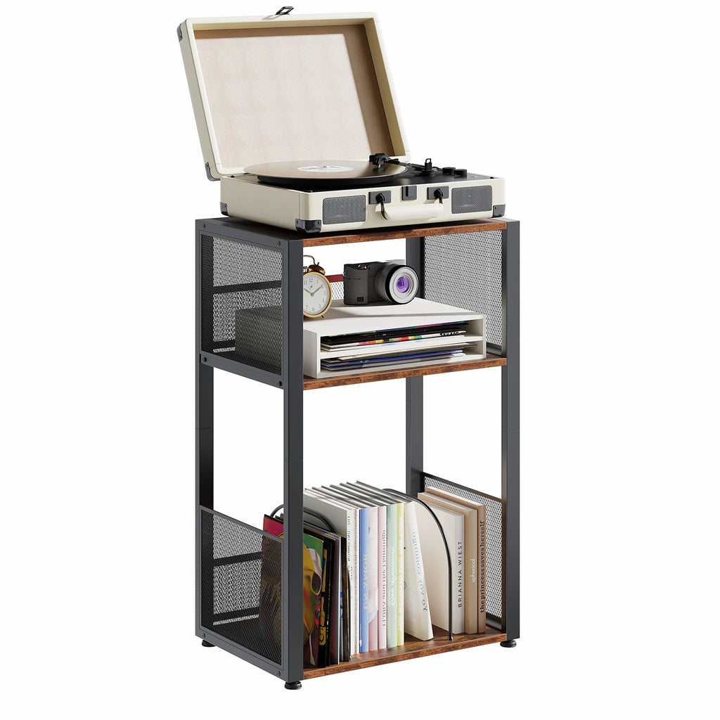 3-Tier Record Player Stand – Metal Media & Vinyl Storage
