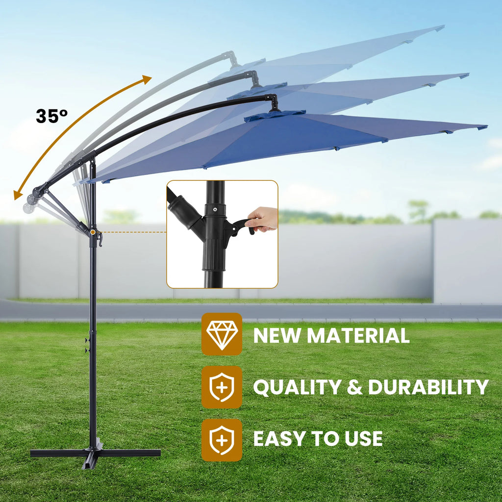 10ft Cantilever Patio Umbrella – Offset Tilt, 8-Rib Shade