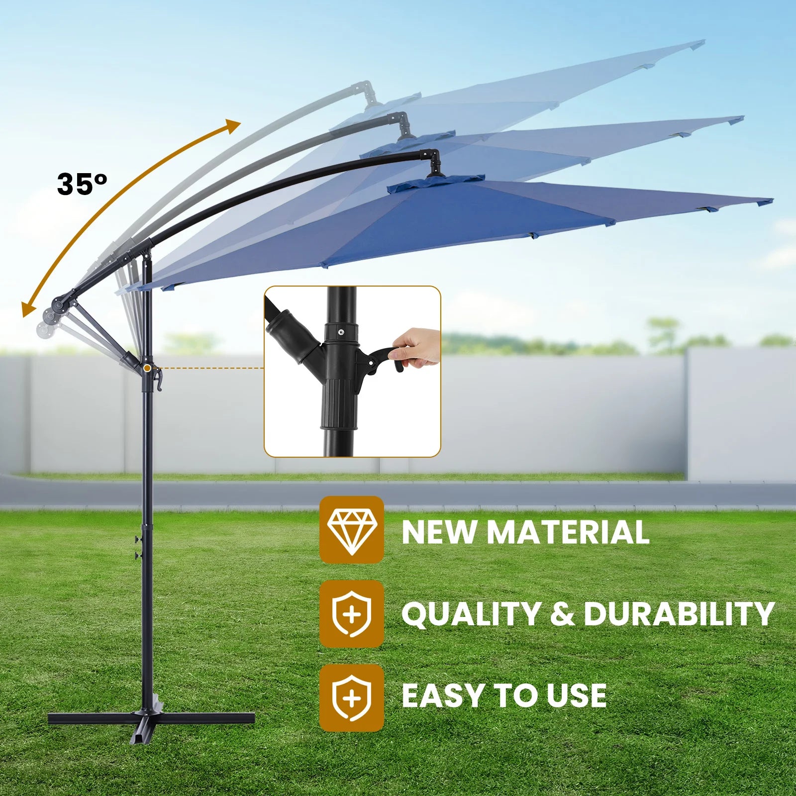 10ft Cantilever Patio Umbrella – Offset Tilt, 8-Rib Shade