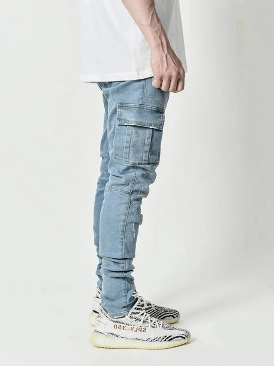 Men's Cargo Jeans – Multi-Pocket Denim, Plus Size