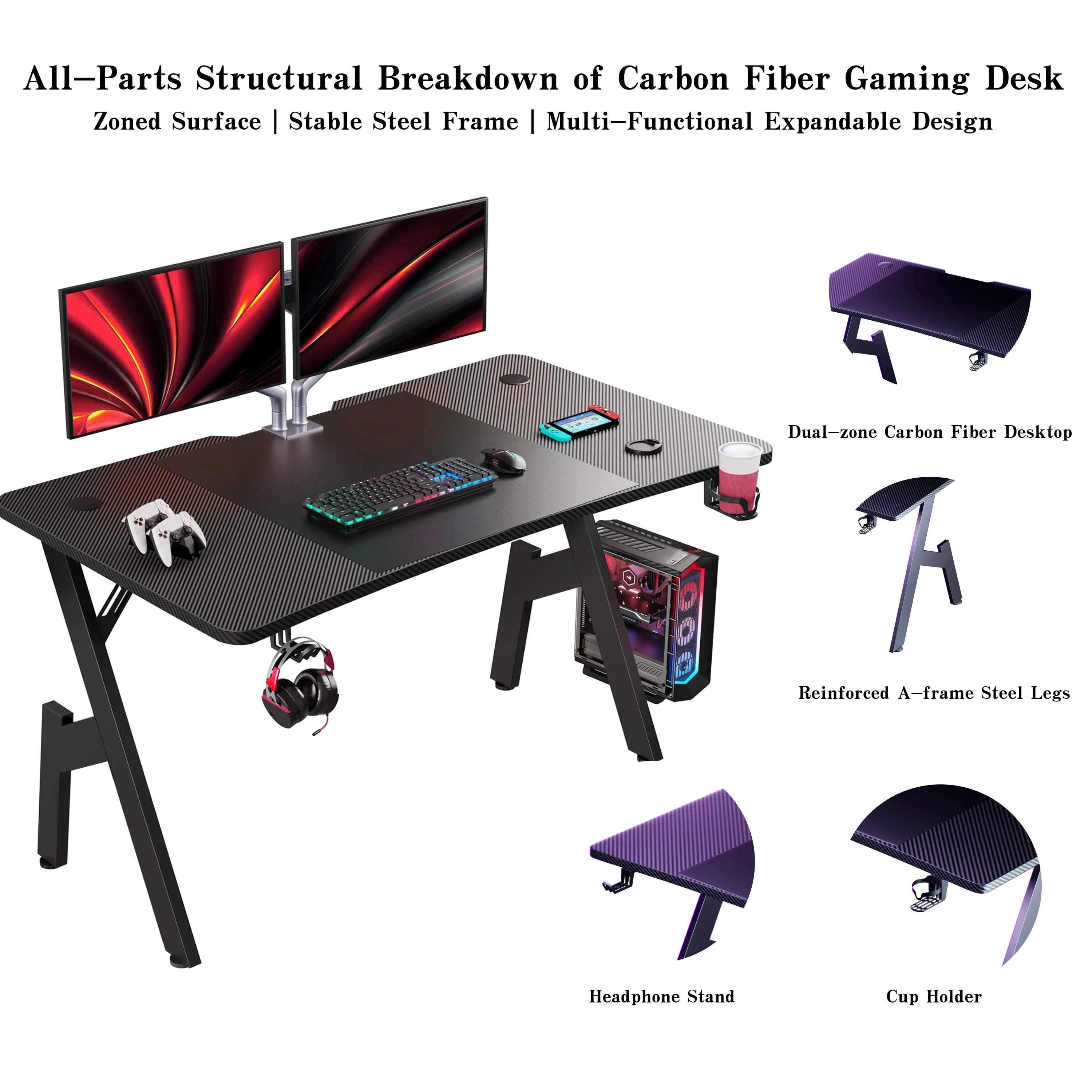 A-Frame Gaming Desk – Steel Computer Workstation