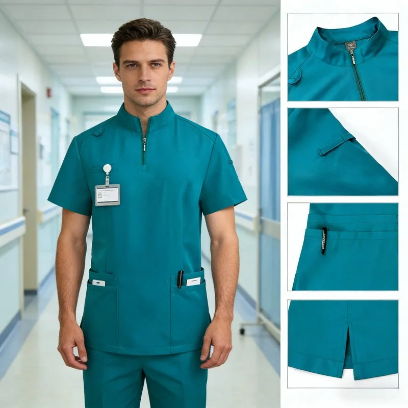Medical Scrub Top – Stand-Up Collar Zip Jacket