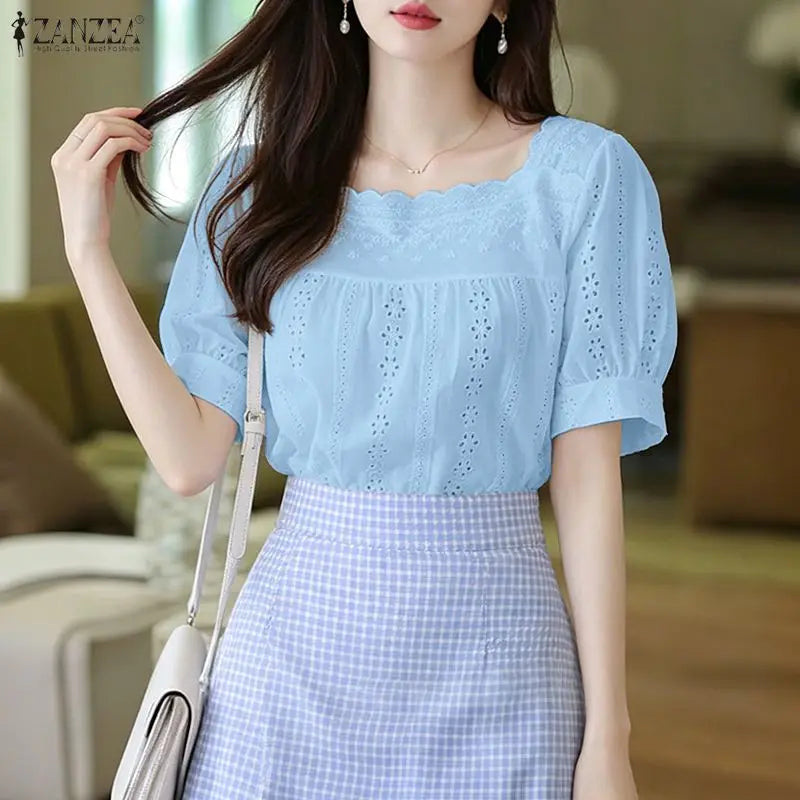 Lace-Trim Babydoll Blouse