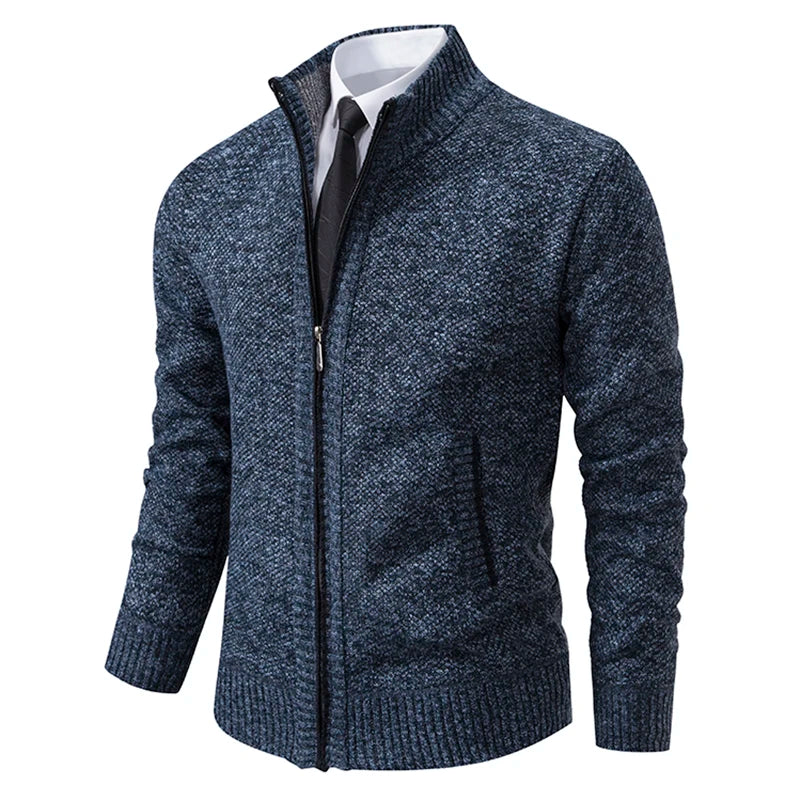 Men's Fleece Zip Cardigan – Warm Stand-Collar Jacket