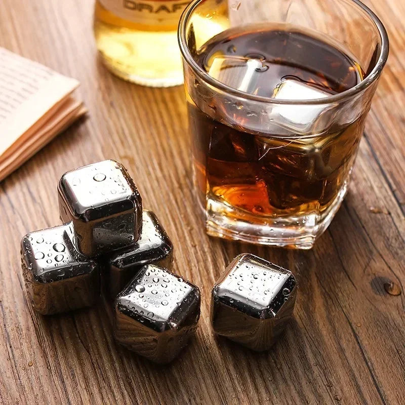 Stainless steel whiskey stones in a glass